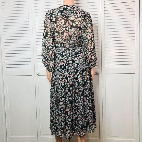 SHOSHANNA Black Aria Floral Print Midi Dress Size 4