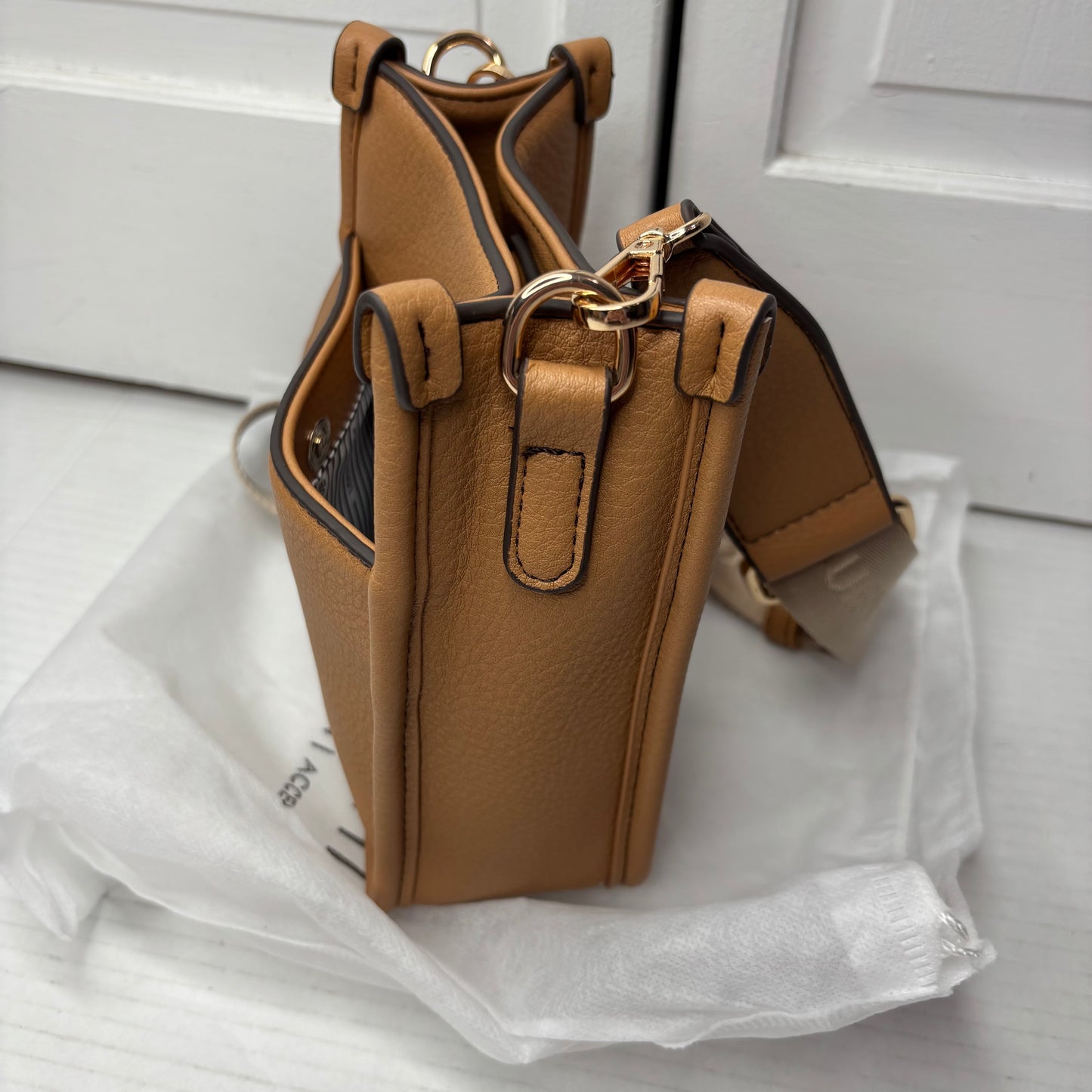 LOUENHIDE Tan Vegan Leather Crossbody Bag with Dual Straps