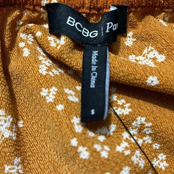 *NEW* BCBG Paris Orange V-Neck Long Sleeves Floral Print Blouse Size S