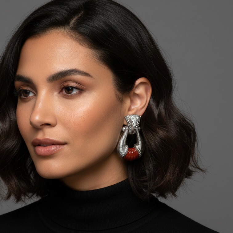 JUDITH RIPKA Sterling Silver Red Jasper CZ Isola Earrings