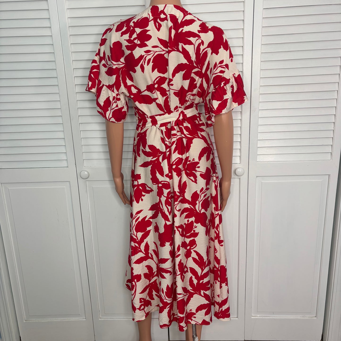 CHICO’S Floral Ruffle-Sleeved Midi Dress Size 6