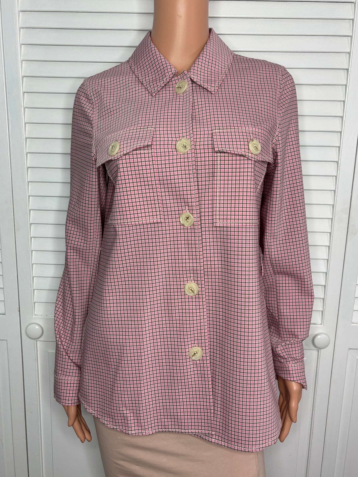 New W BY WORTH Pink Plaid Tailored Lightweight Wool Blazer Size XS