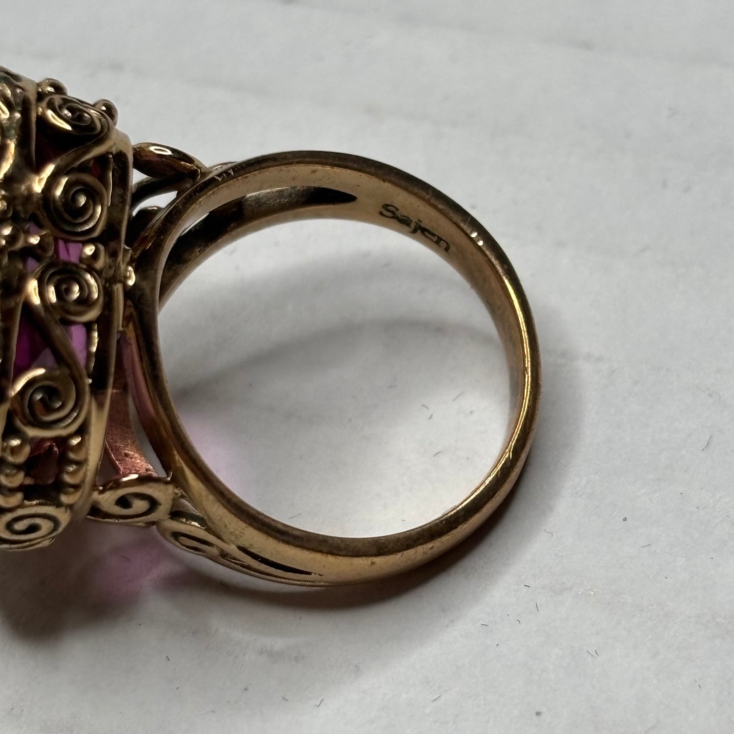 SAJEN Vintage Artisan Heart Amethyst Statement Ring Size 8