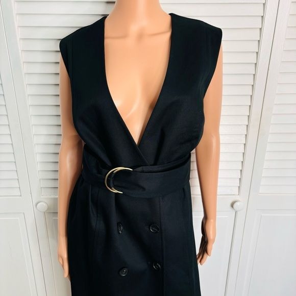 CAROLINA HERRERA Belted Twill Black Midi Dress Size 10