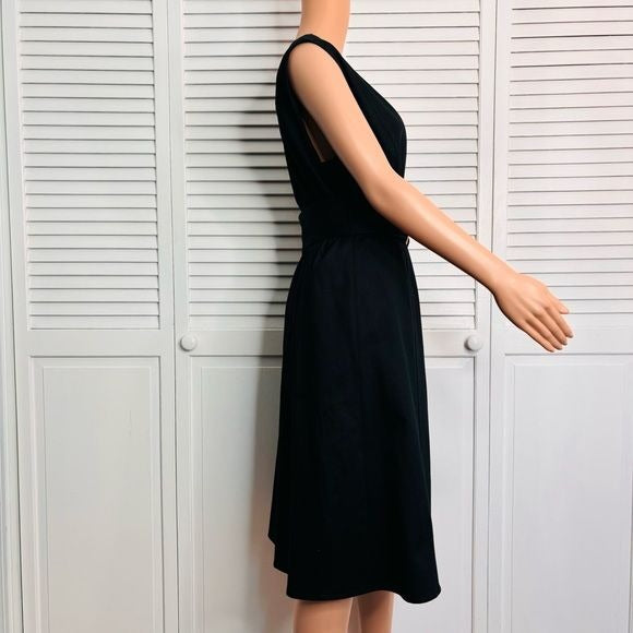 CAROLINA HERRERA Belted Twill Black Midi Dress Size 10