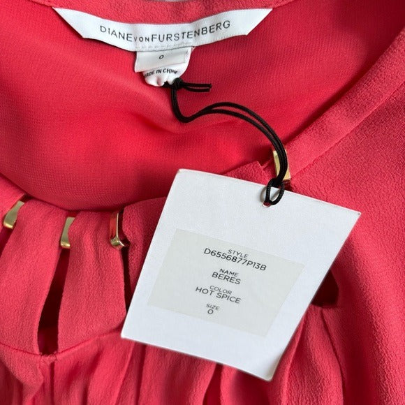 New DIANE VON FURSTENBERG Beres Long Sleeve Dress in Hot Spice Size 0