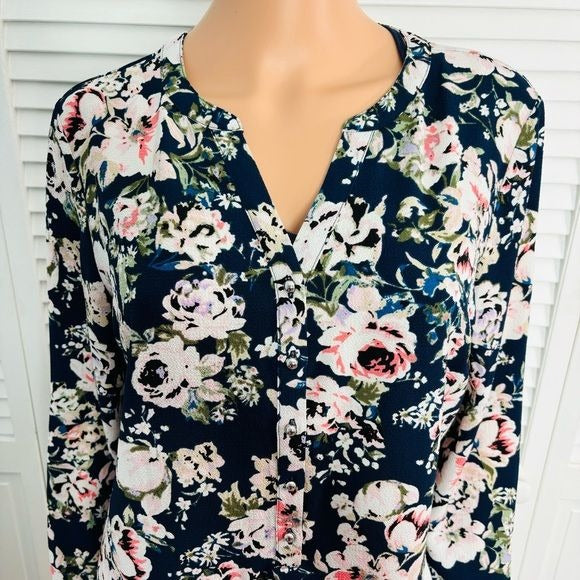 *NEW* ROZ & ALI Navy Blue Floral Blouse Size Medium