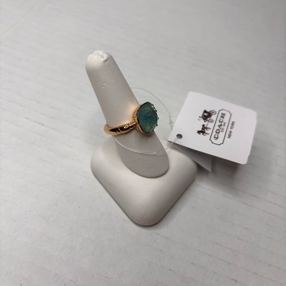 *NEW* COACH Gold Seafoam Stone Cocktail Ring Size 8