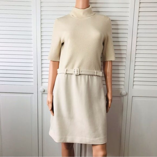 THEORY Canvas Utility Wool Beige Knit Combo Dress With Pockets Size L *New*