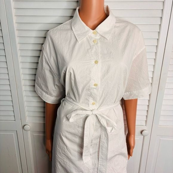 *NEW* COACH White Wrinkled Button Down Shirt Dress Size Large