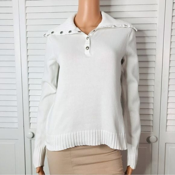 LAUREN RALPH LAUREN White Button Turtleneck Sweater Size Medium