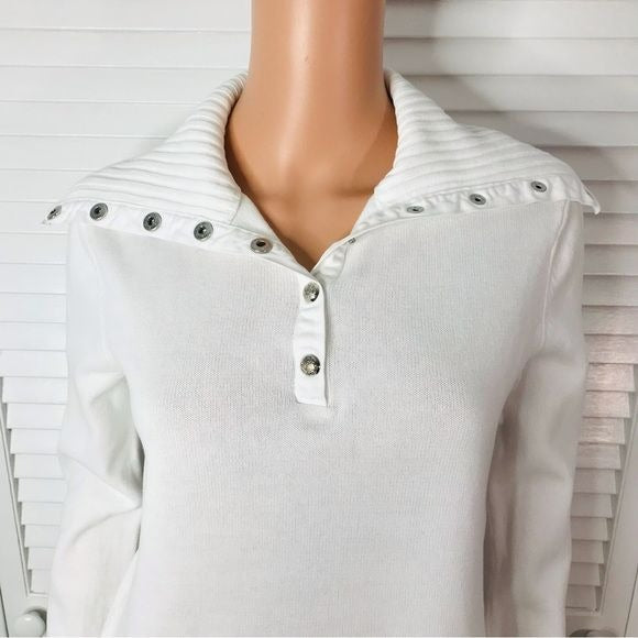 LAUREN RALPH LAUREN White Button Turtleneck Sweater Size Medium