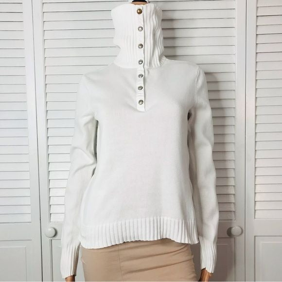 LAUREN RALPH LAUREN White Button Turtleneck Sweater Size Medium