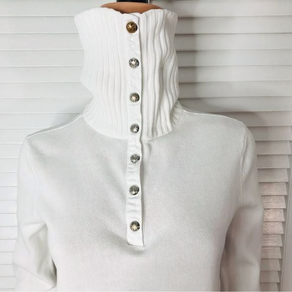 LAUREN RALPH LAUREN White Button Turtleneck Sweater Size Medium