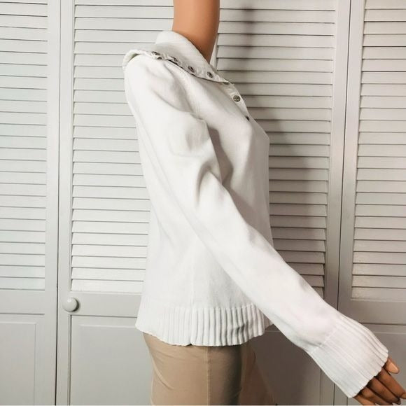 LAUREN RALPH LAUREN White Button Turtleneck Sweater Size Medium