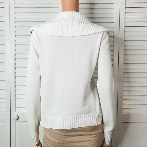 LAUREN RALPH LAUREN White Button Turtleneck Sweater Size Medium