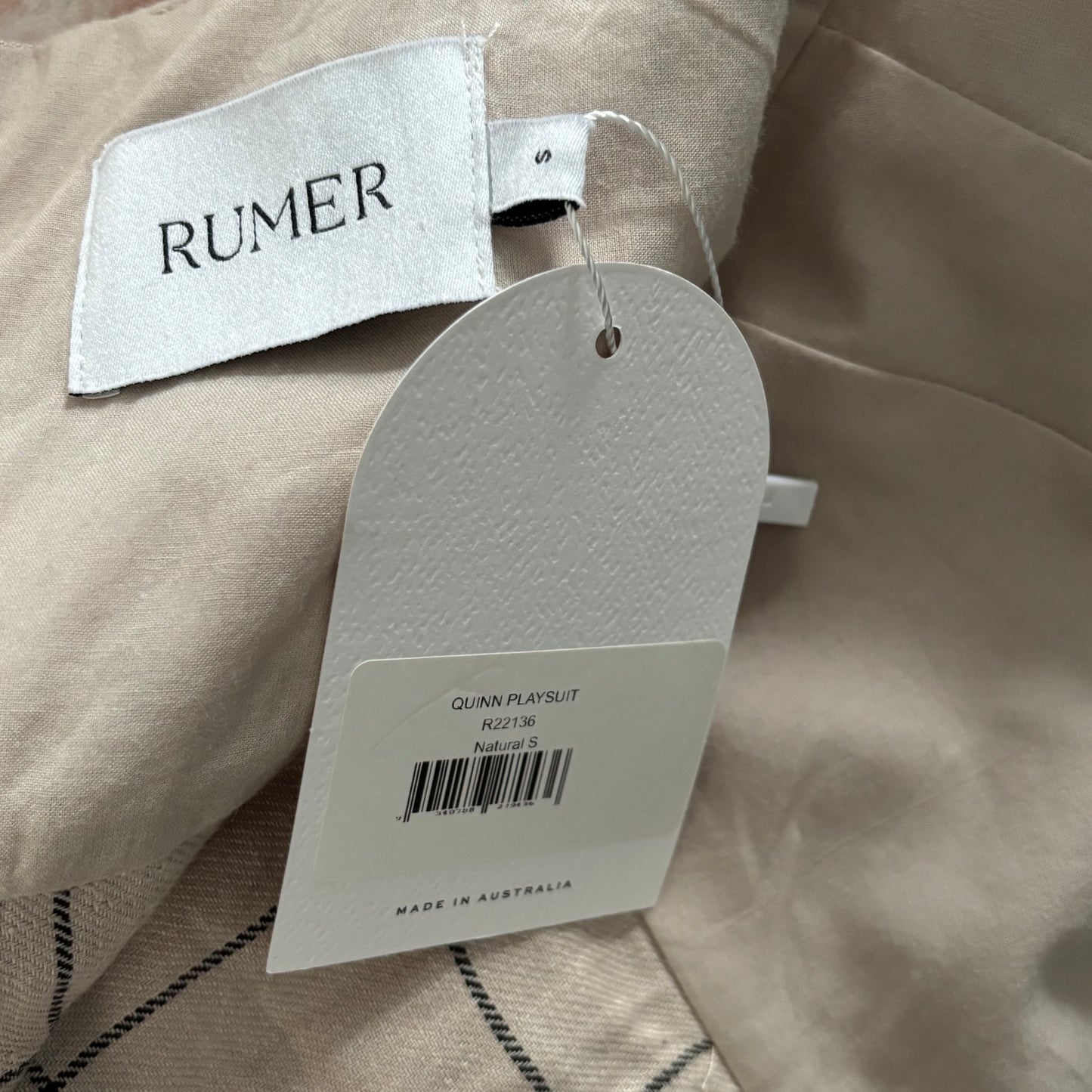 RUMER Quinn Linen Playsuit in Natural Size Small