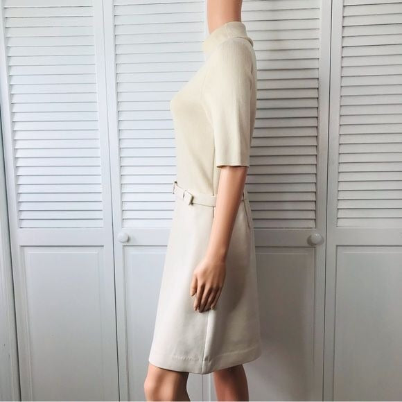 *New* THEORY Canvas Utility Wool Beige Knit Combo Dress With Pockets Size L