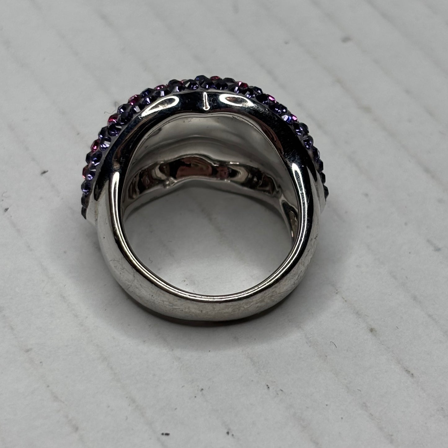 Sterling Silver Ombré Pave Lips Cocktail Ring Size 8