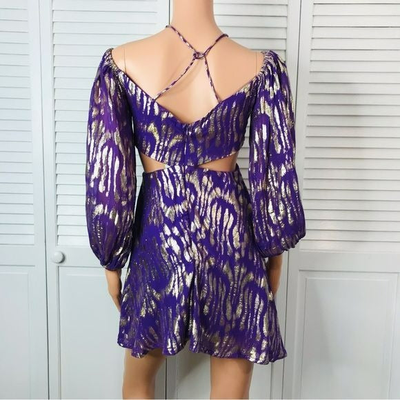 NASTY GAL Purple Zebra Jacquared Metallic Mini Dress Size 6 *NEW*