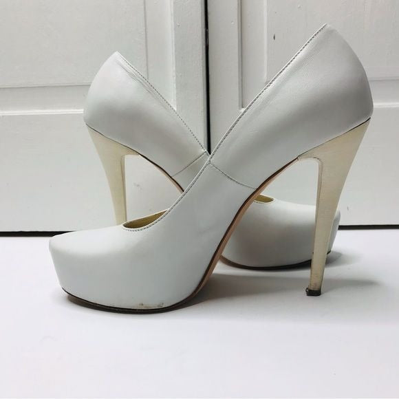 R & RENZI GIANMARCO LORENZI White Leather Stiletto Heels Size 9