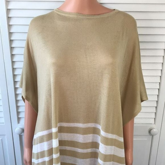BROOKS BROTHERS Beige White Striped Knit Poncho Sweater