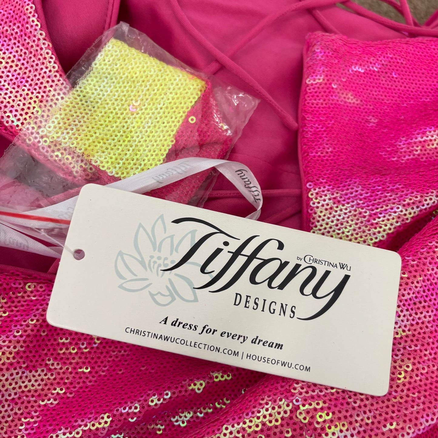 New TIFFANY DESIGNS Pink One-Shoulder Sequin Gown Size 6