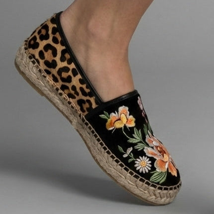 Johnny Was Embroidered Leopard Print Slip-On Espadrilles Size 8