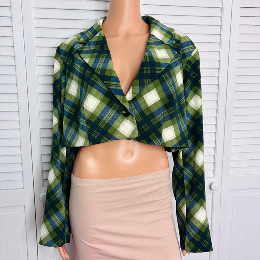 *New* WEWOREWHAT Boxy Cropped Vintage Plaid Blazer Size Small