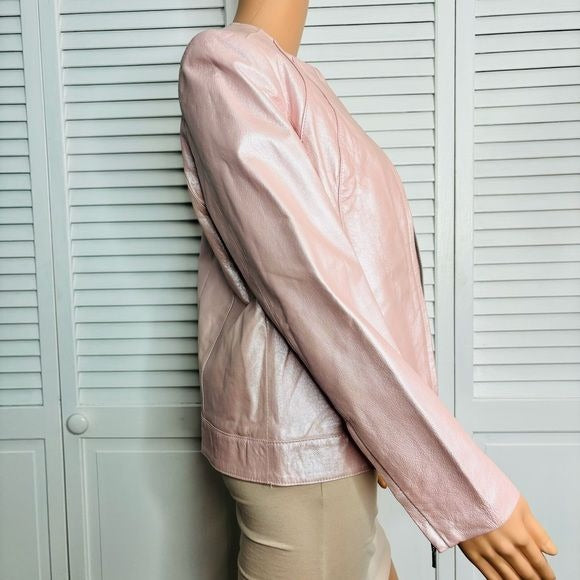DIALOGUE Metallic Pink Leather Jacket Size Small