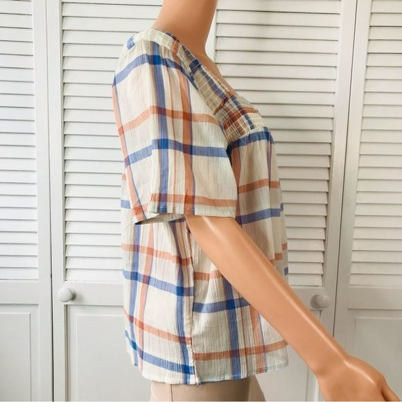 ALEXANDER JORDAN Cream Multi Plaid Lightweight Blouse Size S *NEW*