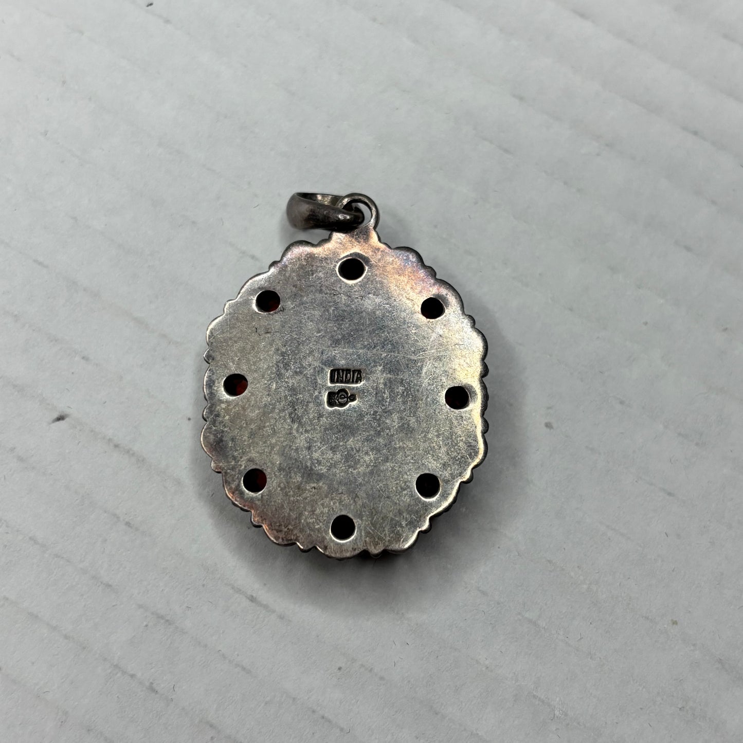 Artisan Sterling Silver Rainbow Moonstone & Garnet Pendant