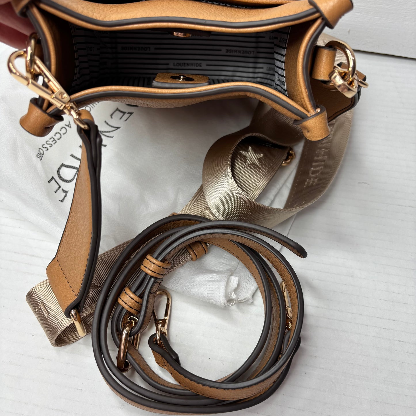 LOUENHIDE Tan Vegan Leather Crossbody Bag with Dual Straps