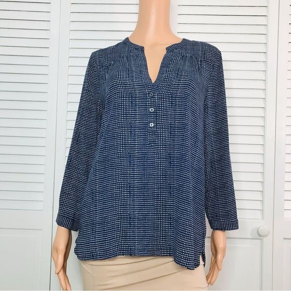 JOIE Rosalyn Navy Blue V-Neck Geometric Print Blouse Size Medium