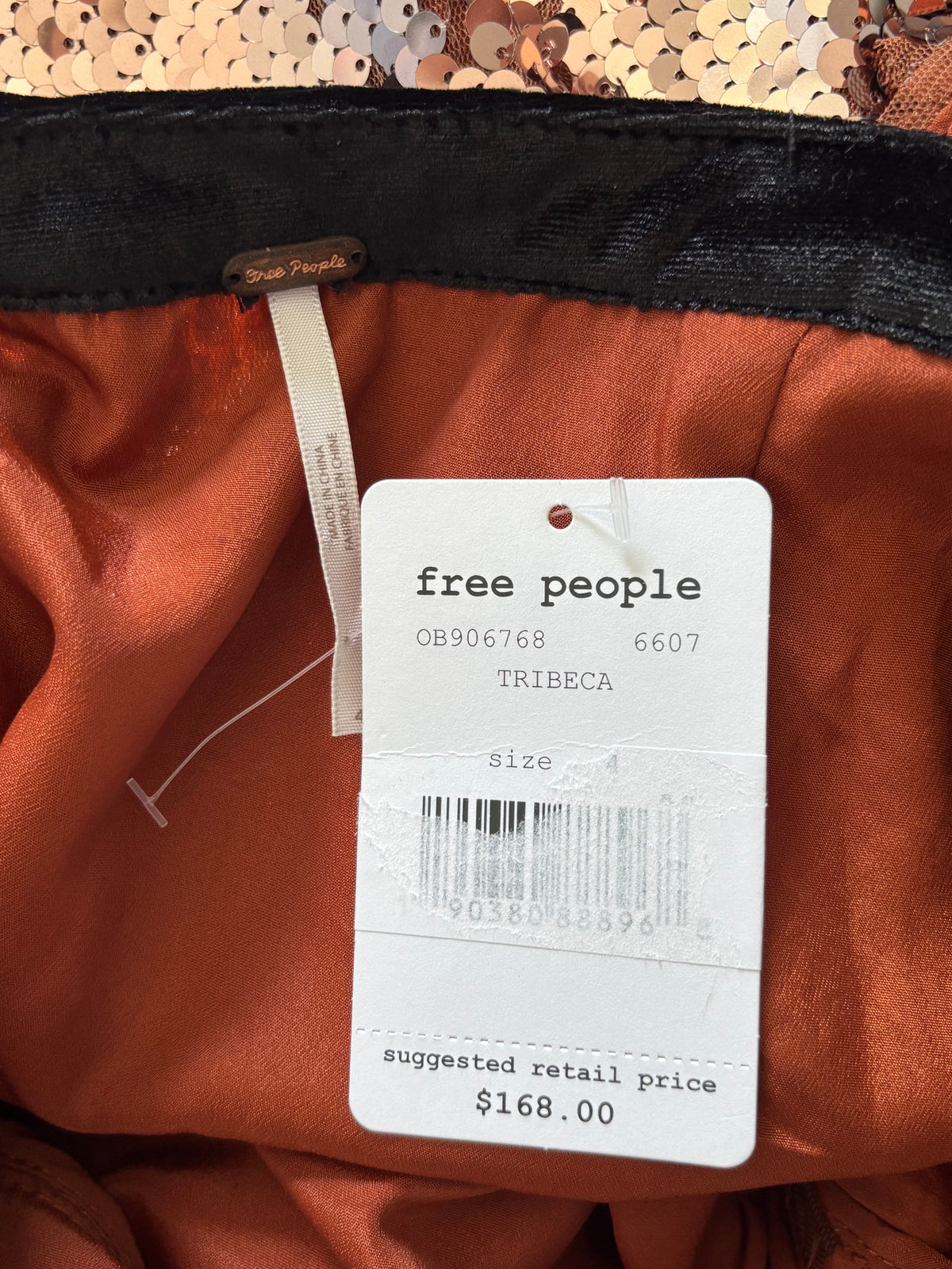 New FREE PEOPLE Tribeca Bronze Sequin Mini Dress Size 4