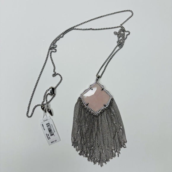 New KENDRA SCOTT Kingston Rose Quartz Fringe Pendant Necklace