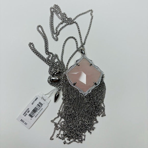 New KENDRA SCOTT Kingston Rose Quartz Fringe Pendant Necklace