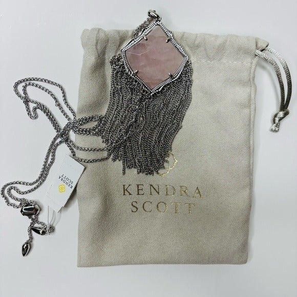New KENDRA SCOTT Kingston Rose Quartz Fringe Pendant Necklace