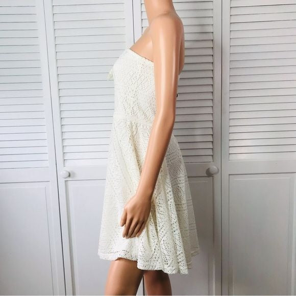 EXPRESS White Eyelet Strapless Dress Size L