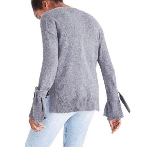 MADEWELL Gray Tie Cuff Pullover Sweater Size XS