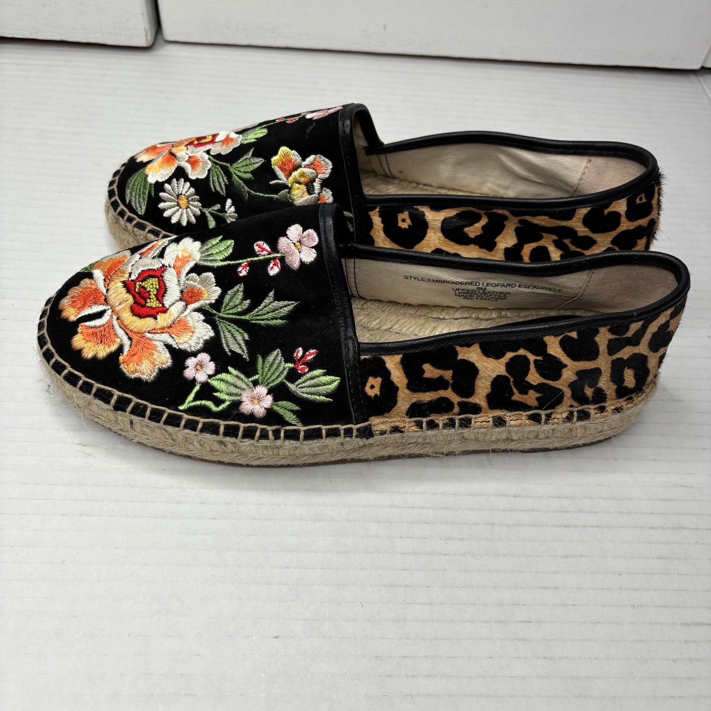 Johnny Was Embroidered Leopard Print Slip-On Espadrilles Size 8