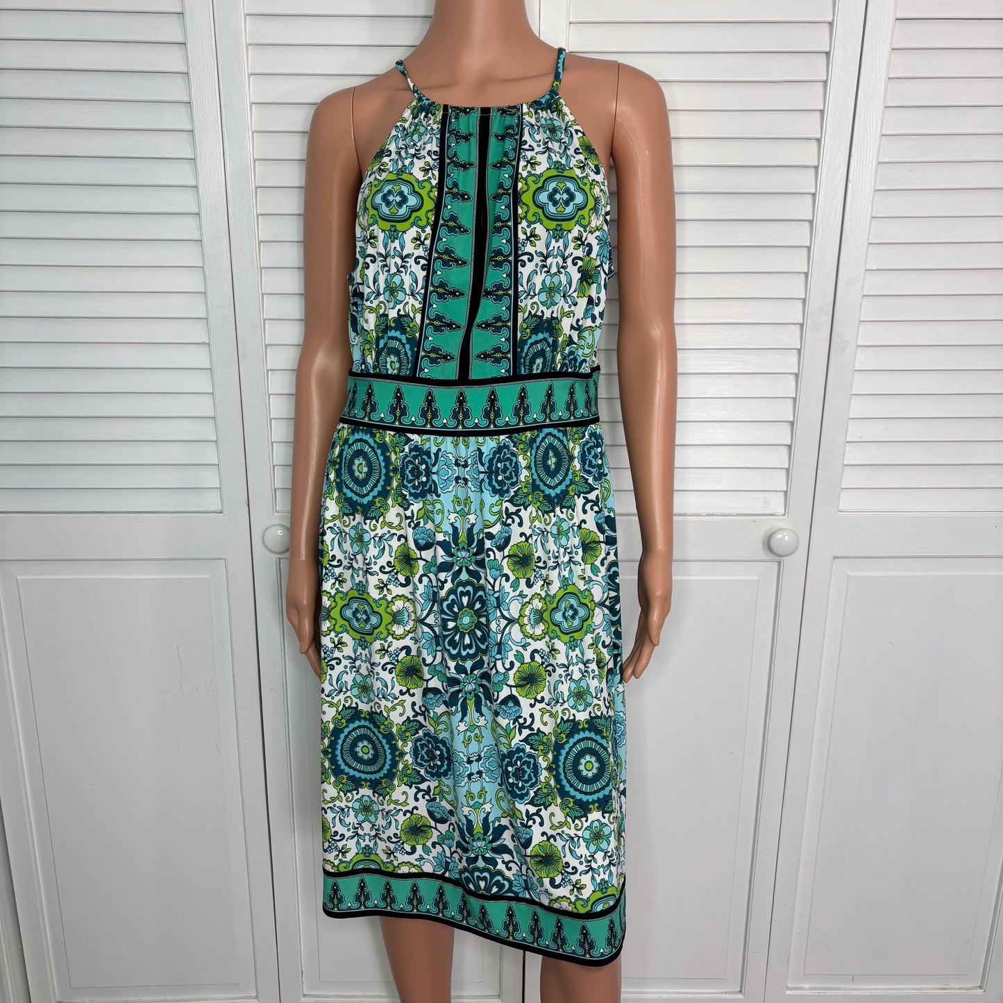 LONDON TIMES Turquoise Abstract Print Halter Dress Size 12