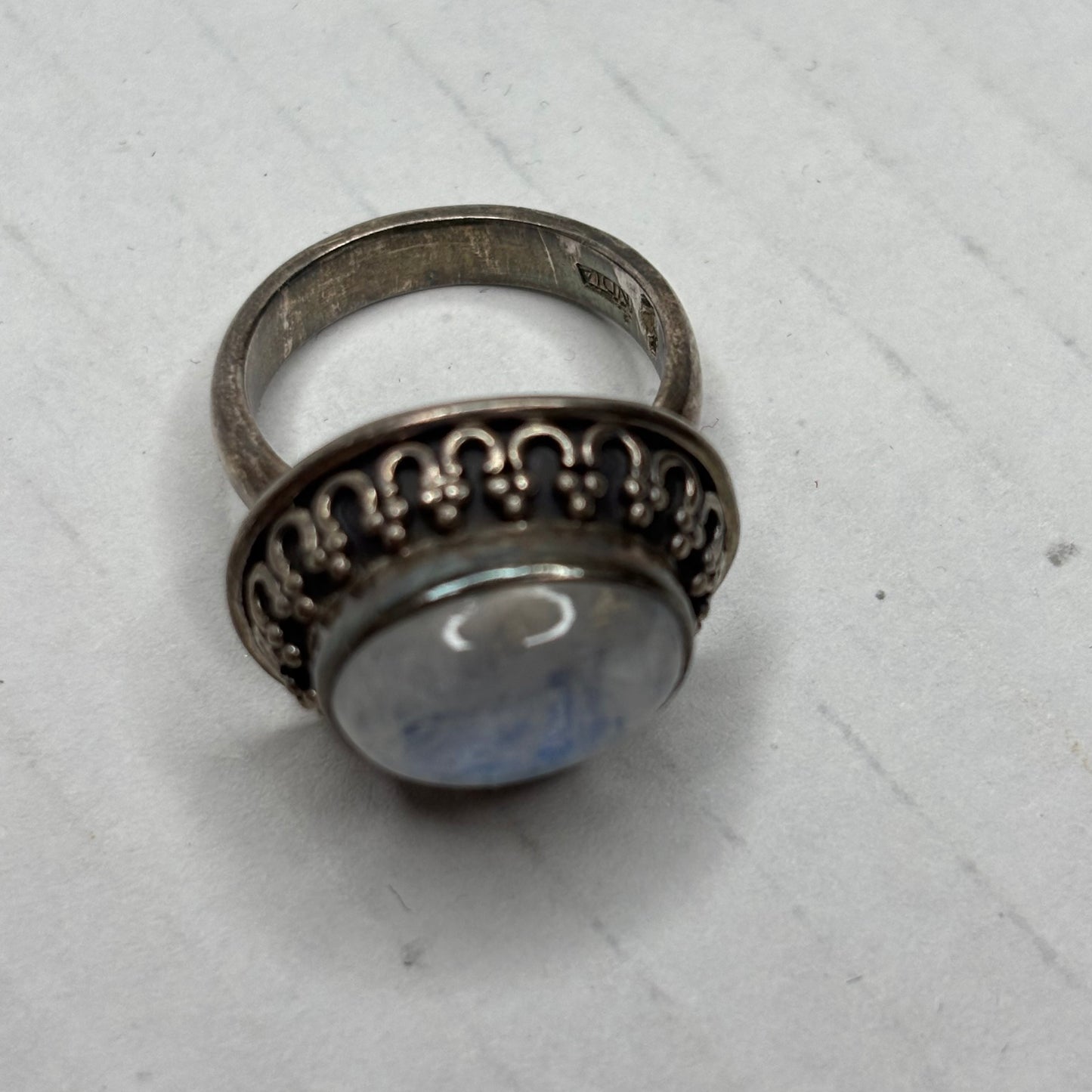 Artisan Vintage Sterling Silver Rainbow Moonstone Ring Size 7