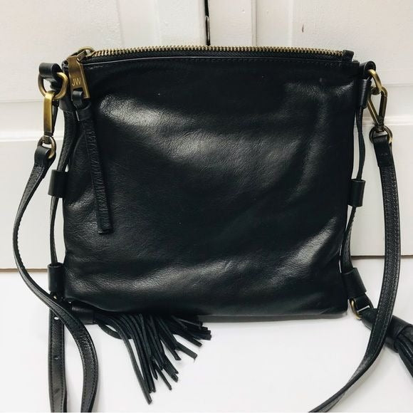 JOHNNY WAS Black Leather Embroidered Crossbody Bag