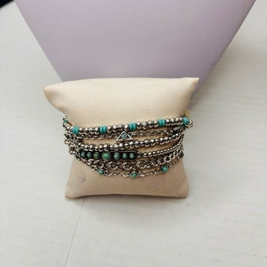 *NEW* LUCKY BRAND Silver Layered Turquoise Bead Bracelet