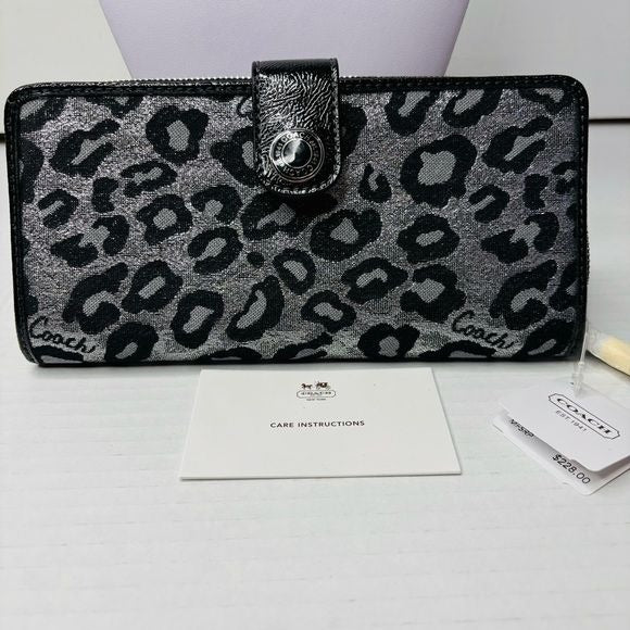 *NEW* COACH Ocelot Leopard Print Shimmer Zip Around Wallet