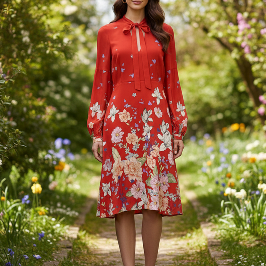 ANTHROPOLOGIE Moulinette Soeurs Lilly Silk Tie-Neck Midi Dress Size 8