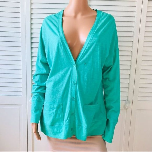 EXPRESS Green Deep V-Neck Long Sleeve Button Up Cardigan Size L *NEW*
