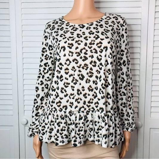 *NEW* LUCKY BRAND White Cheetah Print Long Sleeve Shirt Size M
