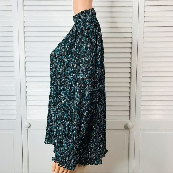 ZARA Blue Ditsy Floral Ruffle Blouse Size XS